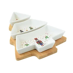 Easy Life Ensemble apéritif avec 3 bols en porcelaine et plateau en bambou NUTCRACKER> Noël|Services De Table En Porcelaine​