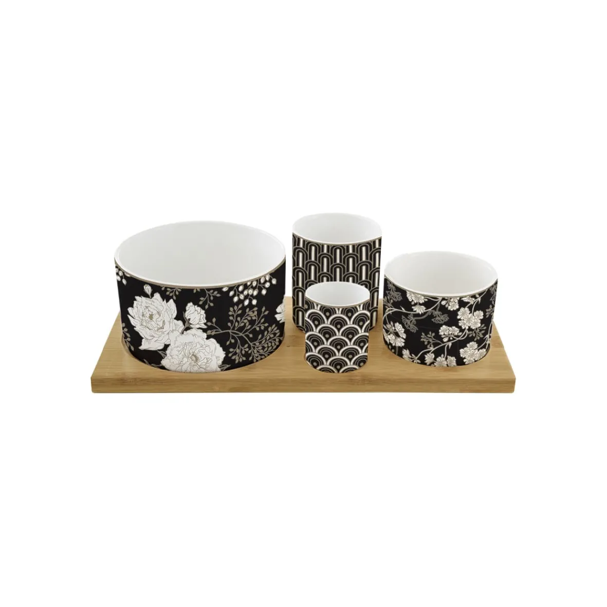 Easy Life Ensemble apéritif avec 4 bols et plateau en bambou ART DECO & FLOWERS> Coffret Cadeau|Services De Table En Porcelaine