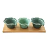 Easy Life Ensemble apéritif avec plateau en bambou et 2 bols en porcelaine en forme de feuilleCarre MADAGASCAR> Moderne|Services De Table En Porcelaine​