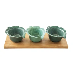 Easy Life Ensemble apéritif avec plateau en bambou et 2 bols en porcelaine en forme de feuilleCarre MADAGASCAR> Moderne|Services De Table En Porcelaine
