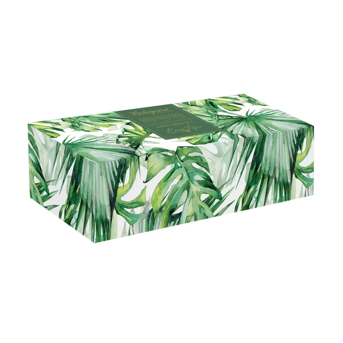 Easy Life Ensemble apéritif avec plateau en bambou et 2 bols en porcelaine en forme de feuilleCarre MADAGASCAR> Moderne|Services De Table En Porcelaine