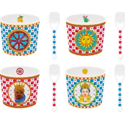 Easy Life Ensemble de 4 bols à glace avec cuillèresSICILY> Ethnique|Services De Table En Porcelaine