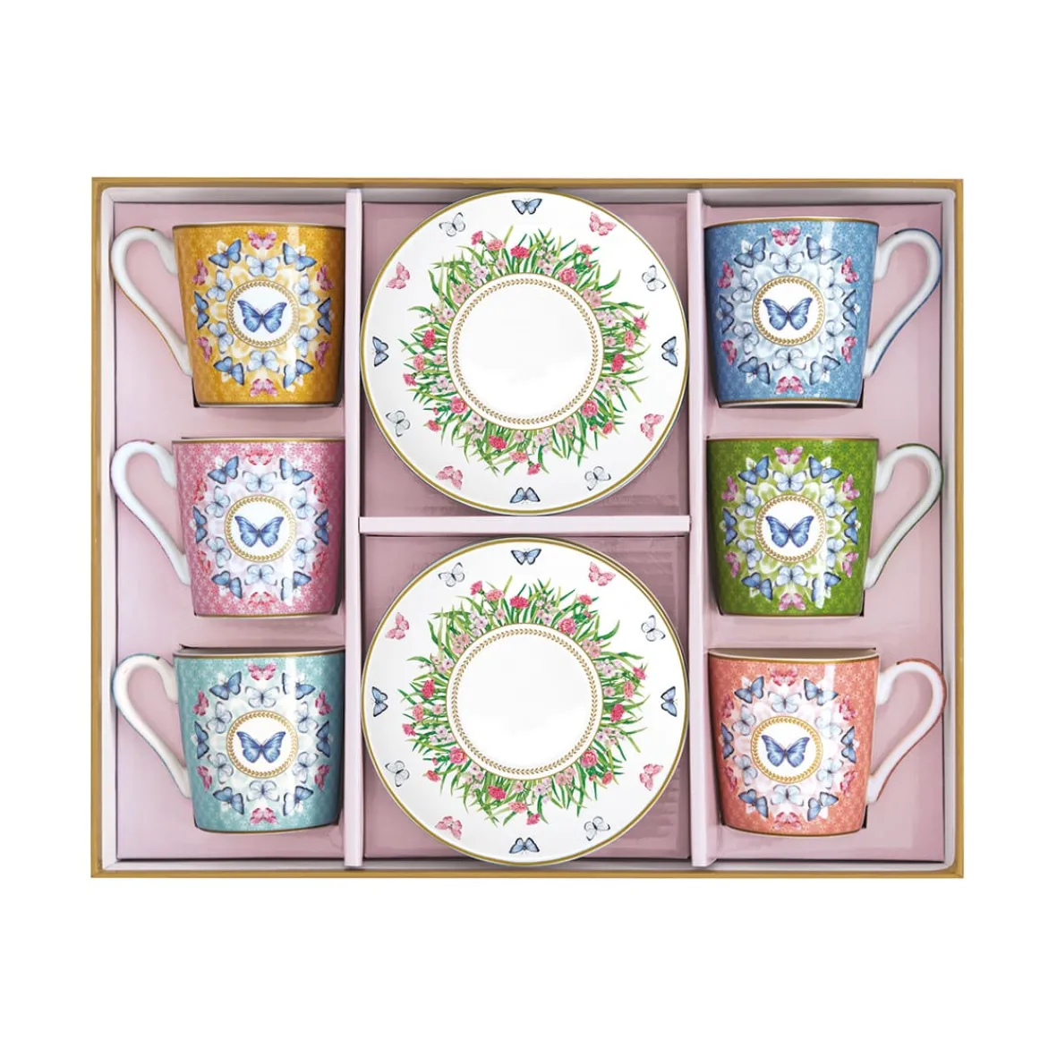 Easy Life Ensemble de 6 petites tasses à café avec soucoupes SPRING PARADE> Romantique|Petit Dejeuner