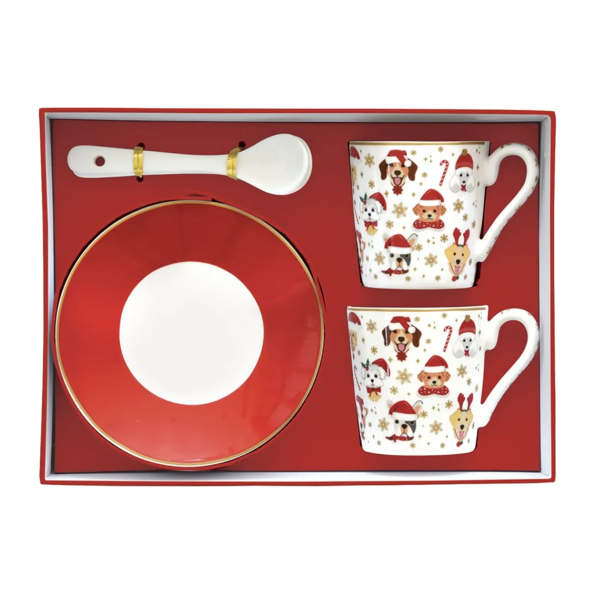 Easy Life Ensemble de 2 petites tasses à espresso avec soucoupes et cuillères CHRISTMAS FRIENDS DOGS> Noël|Petit Dejeuner