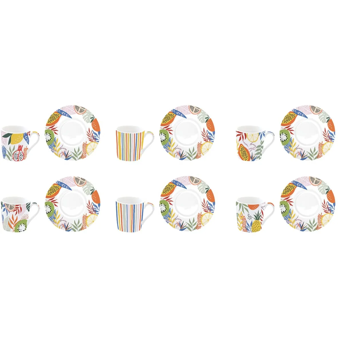 Easy Life Ensemble de 6 petites tasses à espresso avec soucoupes TUTTI FRUTTI> Coffret Cadeau|Petit Dejeuner