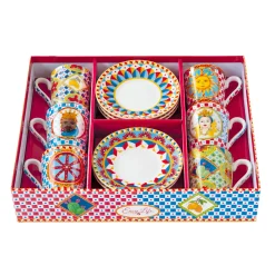 Easy Life Ensemble de 6 petites tasses à espresso avec soucoupesSICILY> Ethnique|Petit Dejeuner