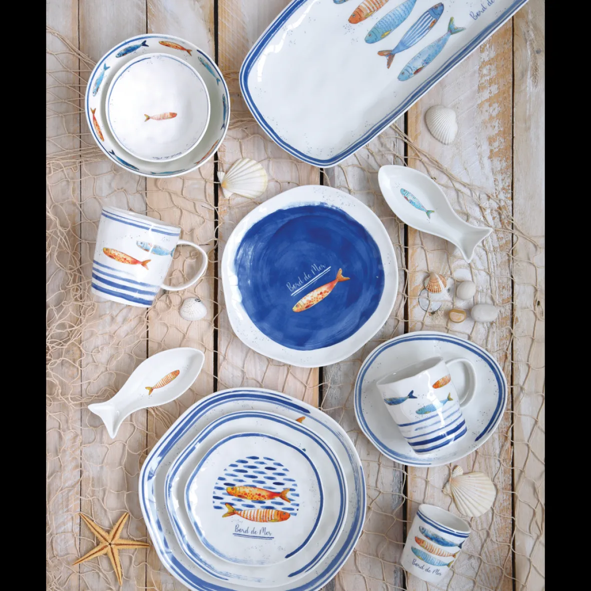 Easy Life Ensemble de 4 plateaux rectangulaires BORD DE MER> Maritime|Services De Table En Porcelaine