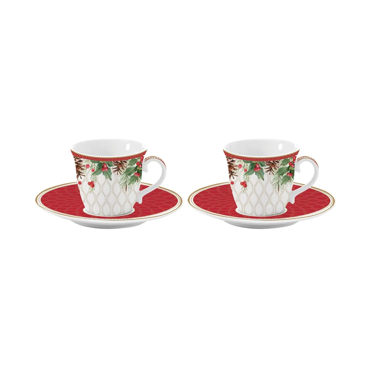 Easy Life Ensemble de 2 tasses à café avec soucoupe CHRISTMAS BERRIES> Noël|Petit Dejeuner