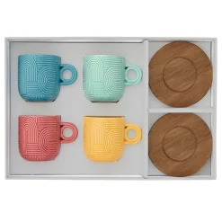 Easy Life Ensemble de 4 tasses à café avec soucoupe TAKE A LOOP ASS.5> Quotidienne|Petit Dejeuner