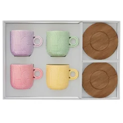 Easy Life Ensemble de 4 tasses à café avec soucoupe TAKE A LOOP ASS.6> Quotidienne|Petit Dejeuner