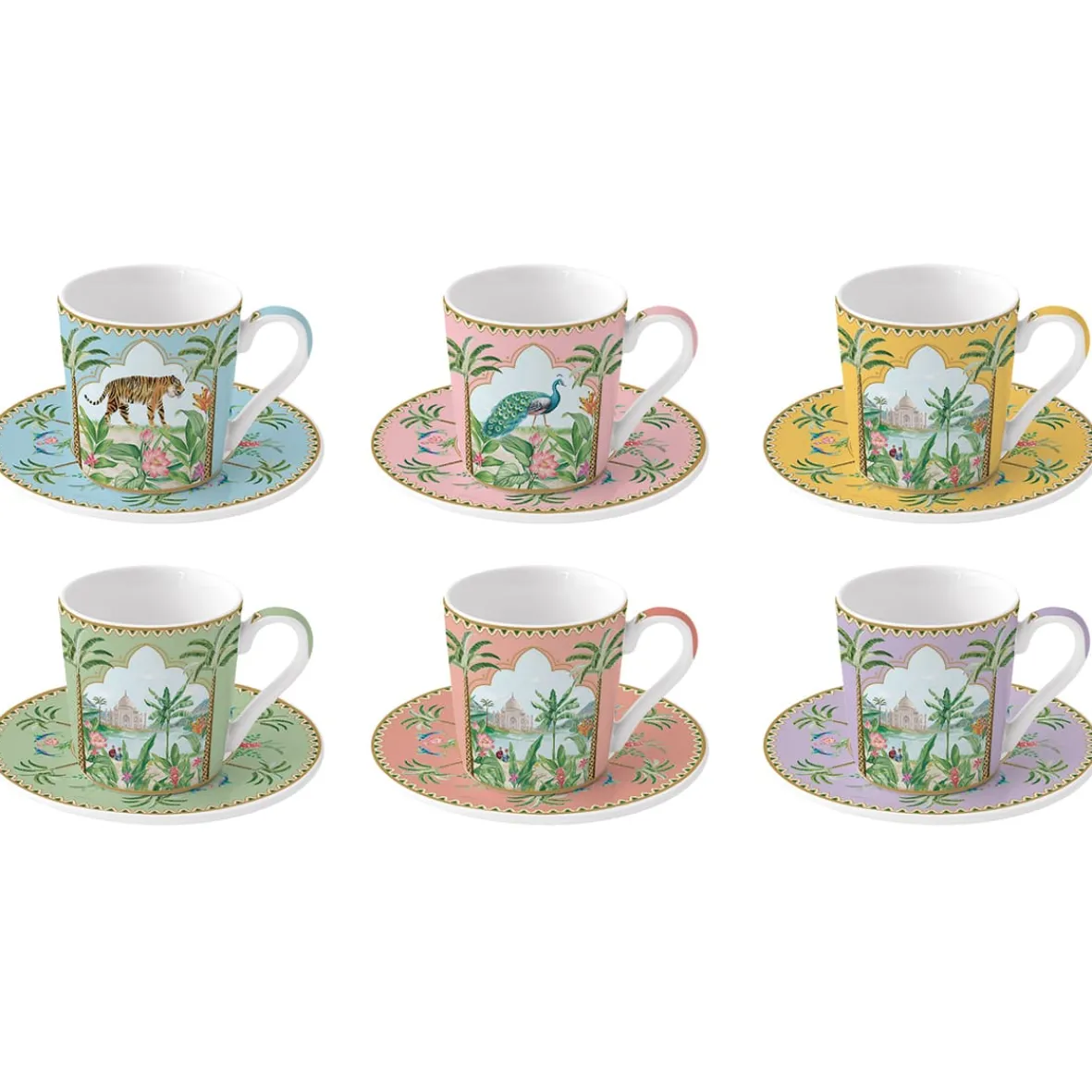Easy Life Ensemble de 6 tasses à café avec soucoupes PARADIS SAUVAGE> Ethnique|Petit Dejeuner