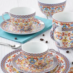 Easy Life Ensemble de 2 tasses à café avec soucoupes ORANGE> Petit Dejeuner