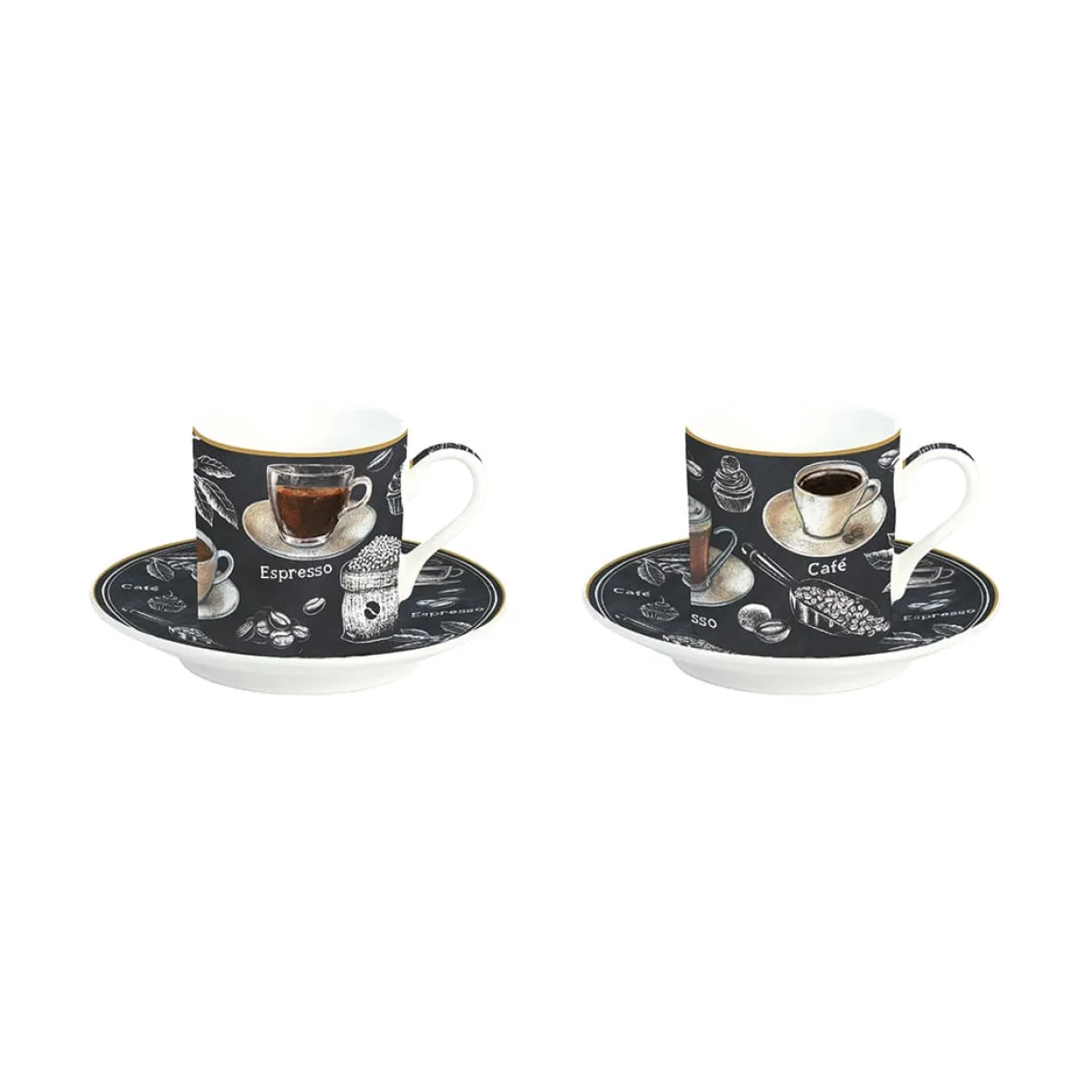 Easy Life Ensemble de 2 tasses à café avec soucoupes BARISTA> Petit Dejeuner