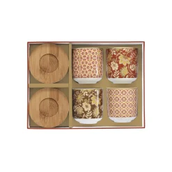 Easy Life Ensemble de 4 tasses à café en porcelaine avec soucoupe en bambou 110 ml FLEURS DES RÊVES> Coffret Cadeau