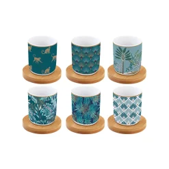Easy Life Ensemble de 6 tasses à espresso de 110 ml avec soucoupes en bambou COFFEE Mania JUNGLE> Coffret Cadeau|Petit Dejeuner