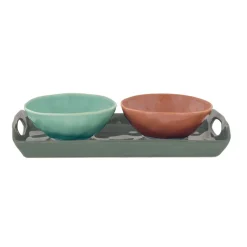 Easy Life Ensemble plateau de 28×14 cm avec 2 bols de Ø 12 cm en porcelaine, version 2> Moderne|Services De Table En Porcelaine