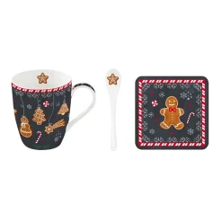 Easy Life Mug avec cuillère et sous-verre GINGERBREAD> Noël|Petit Dejeuner