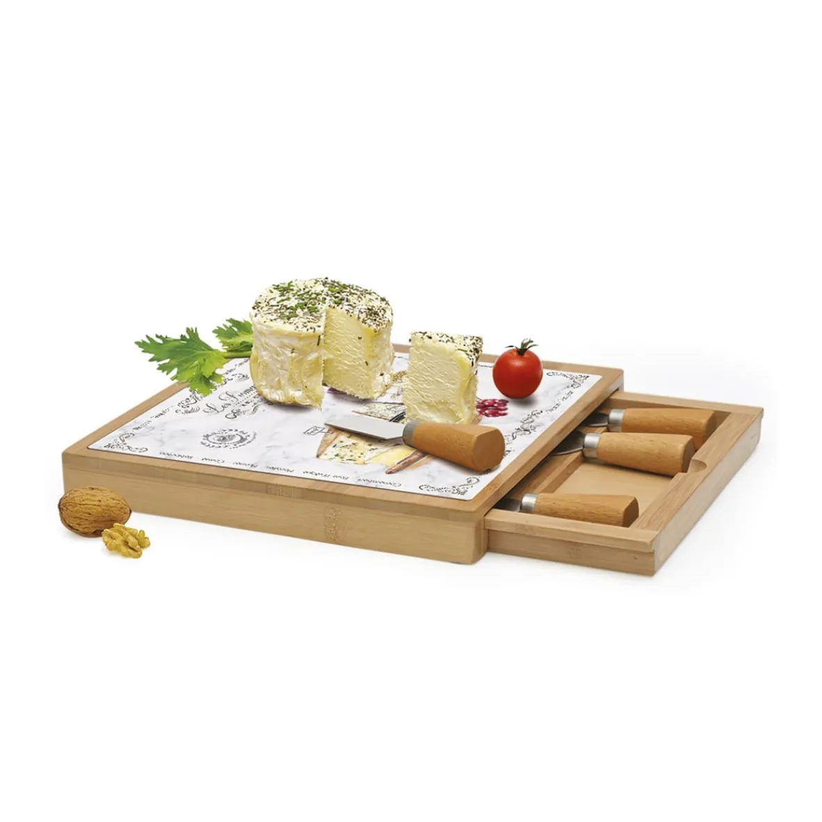 Easy Life Planche à fromage en bambou avec plateau en verre et couteaux LES FROMAGES> Quotidienne|Cuisine