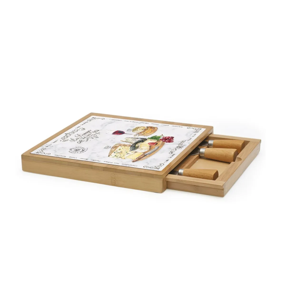 Easy Life Planche à fromage en bambou avec plateau en verre et couteaux LES FROMAGES> Quotidienne|Cuisine