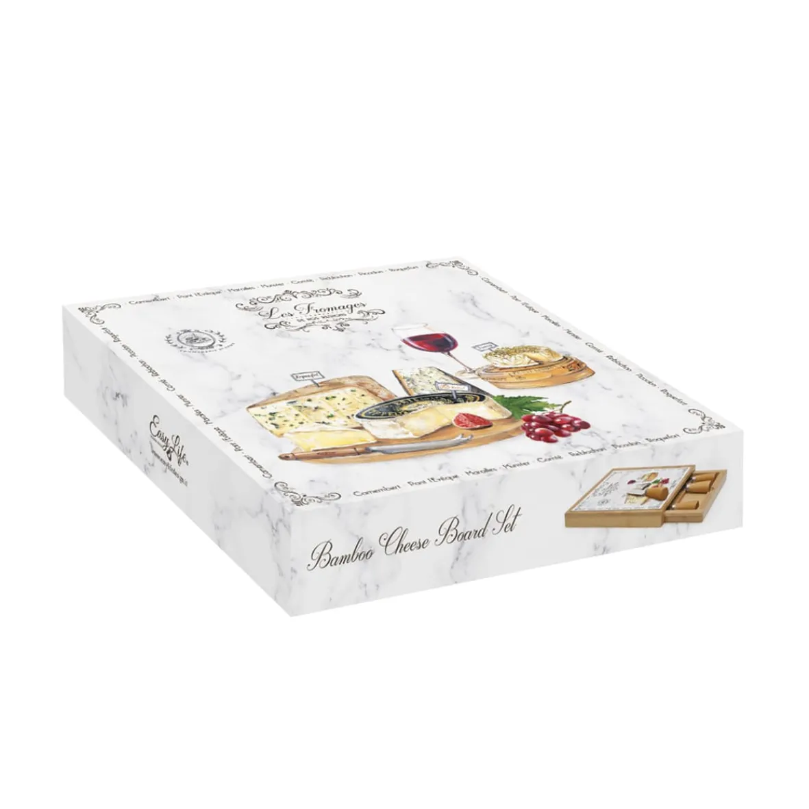 Easy Life Planche à fromage en bambou avec plateau en verre et couteaux LES FROMAGES> Quotidienne|Cuisine