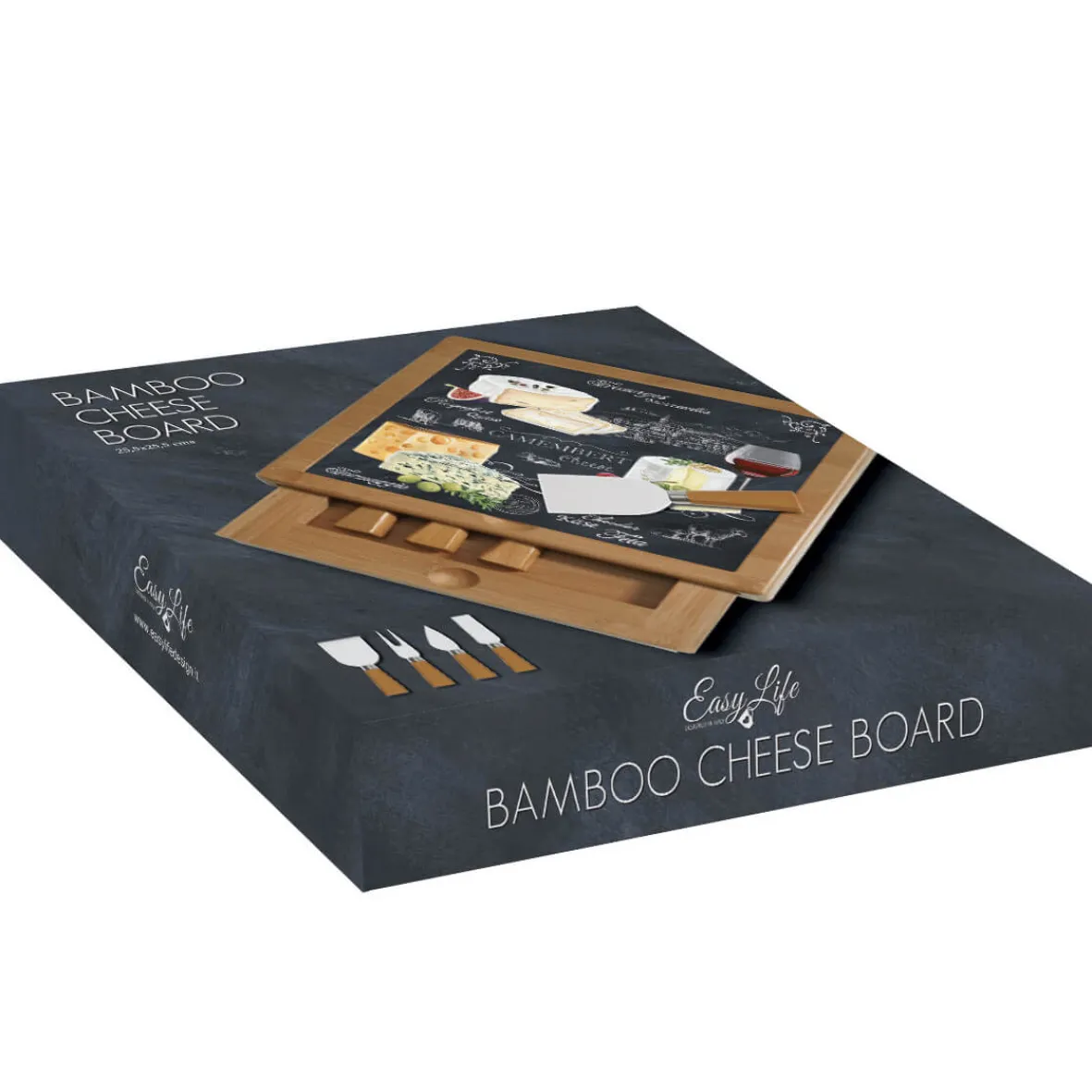 Easy Life Planche à fromage en bambou avec plateau en verre et couteaux WORLD OF CHEESE> Quotidienne|Cuisine