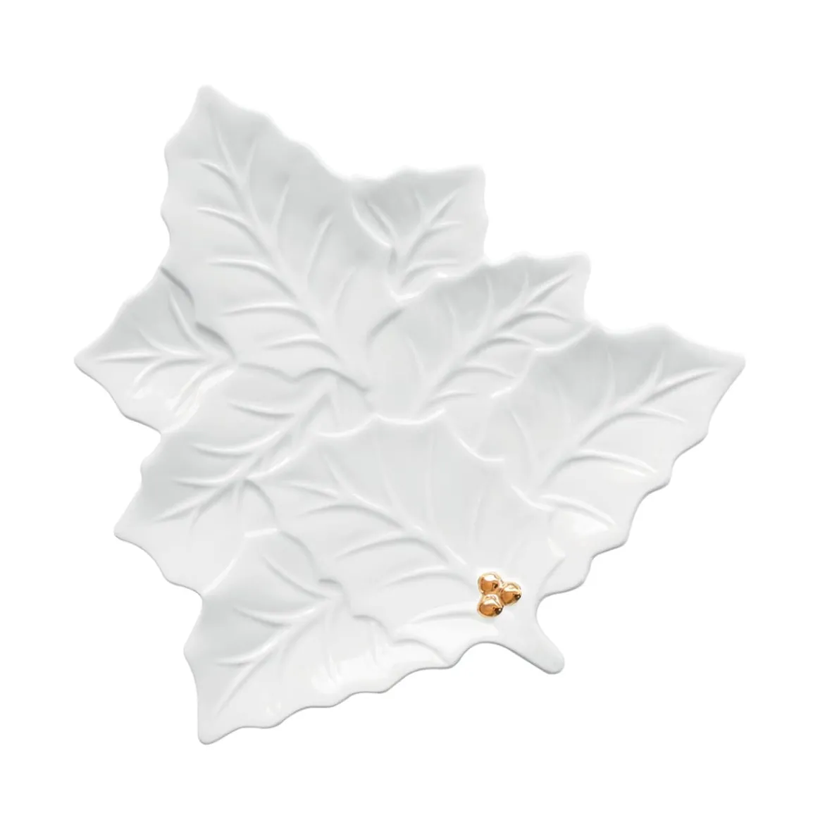 Easy Life Plat de service de 30×30 cm HOLLY & BERRIES WHITE> Noël|Services De Table En Porcelaine