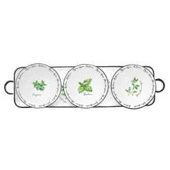 Easy Life Plateau apéritif 37×10 cm avec 3 bols en porcelaine Ø 10 cm HERBARIUM> Quotidienne|Services De Table En Porcelaine​