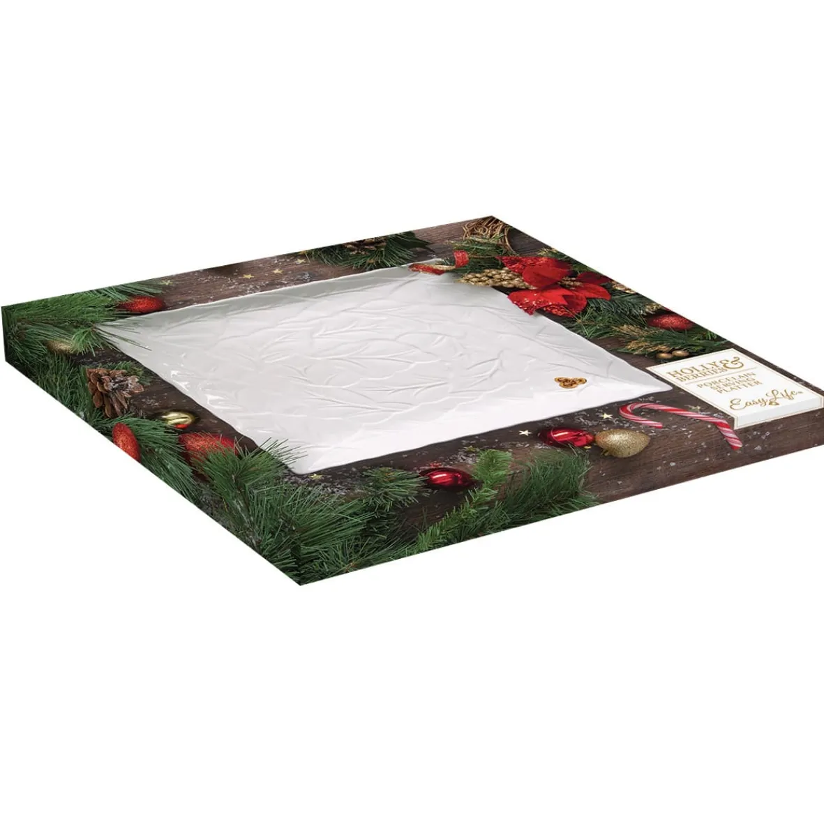 Easy Life Plateau de service carré HOLLY & BERRIES WHITE> Noël|Services De Table En Porcelaine
