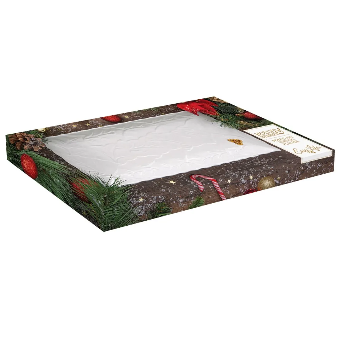 Easy Life Plateau rectangulaire HOLLY & BERRIES WHITE> Noël|Services De Table En Porcelaine