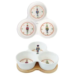 Easy Life Set apéritif avec 3 bols en porcelaine et support en bambou NUTCRACKER> Noël|Services De Table En Porcelaine