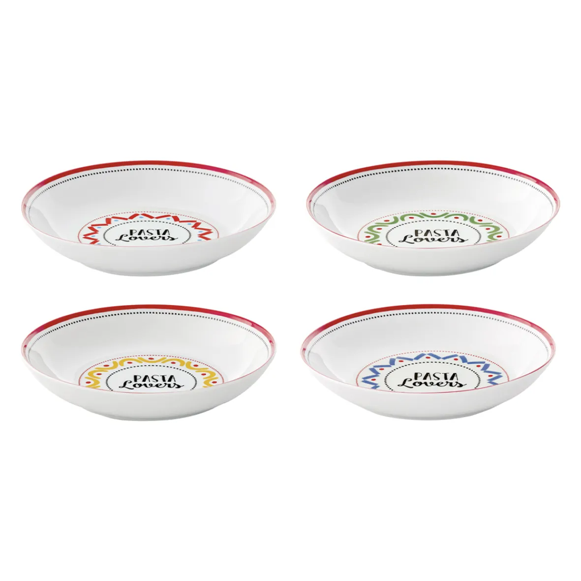 Easy Life Set de 4 assiettes à pasta PASTA & PIZZA LOVERS> Services De Table En Porcelaine|Pizza & Pasta Lovers