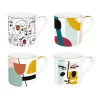 Easy Life Set de 4 mugs 300 ml en porcelaine fine MODERNISME> Coffret Cadeau|Petit Dejeuner