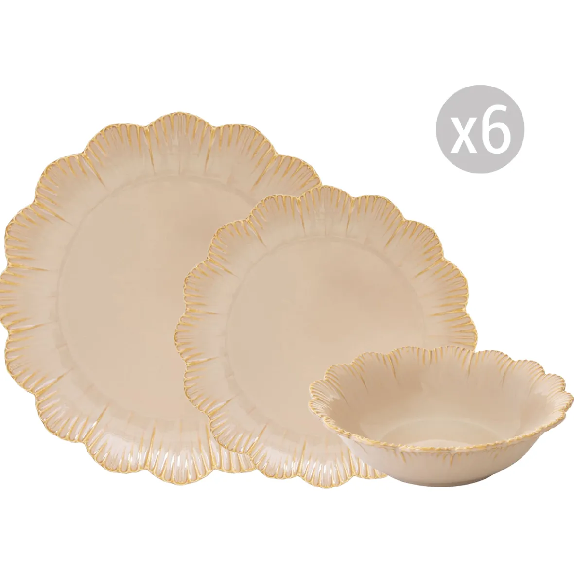 Easy Life Set de vaisselle 18 pièces beige FLEURI> Services De Table En Porcelaine|Fleuri