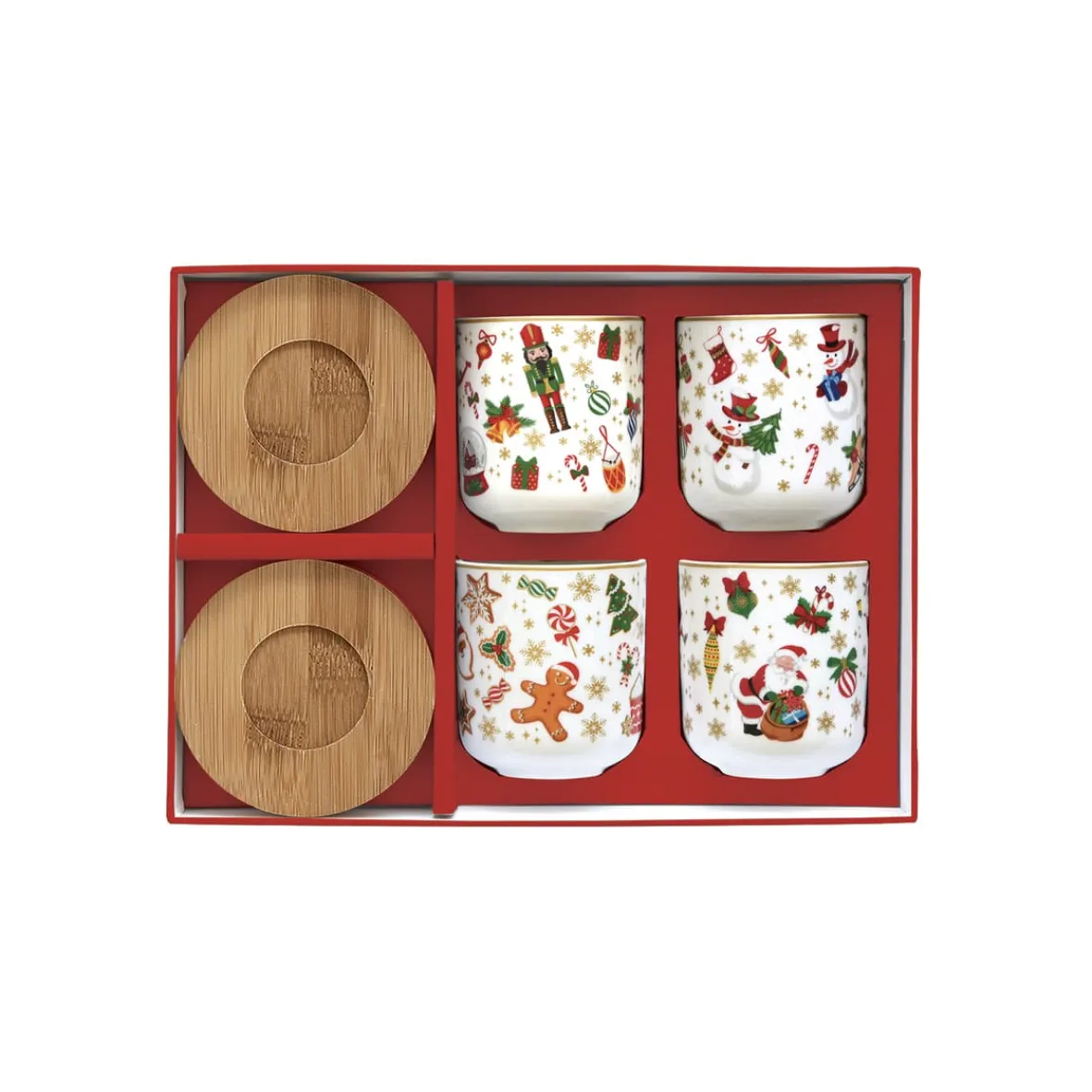 Easy Life Set de 4 verres à café avec soucoupes CHRISTMAS FRIENDS> Noël|Petit Dejeuner