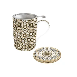 Easy Life Tasse et soucoupe en porcelaine avec infuseur, 350 ml MOROCCO BLACK> Coffret Cadeau|Petit Dejeuner