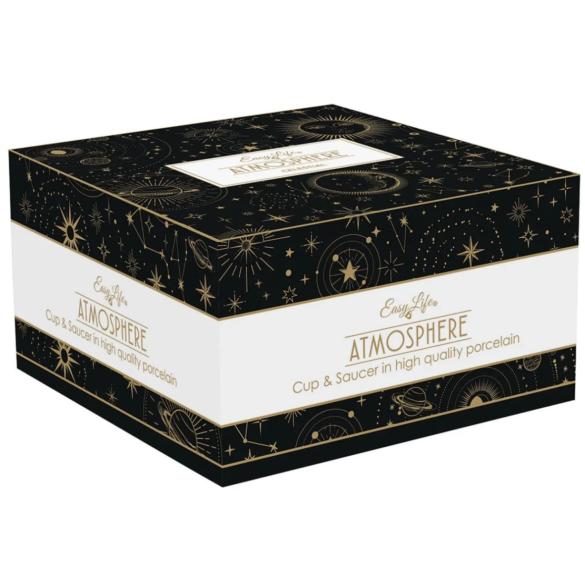 Easy Life Tasse à petit-déjeuner avec assiette de 400 ml en porcelaine, dans une boîte colorée CELESTIAL> Coffret Cadeau|Petit Dejeuner
