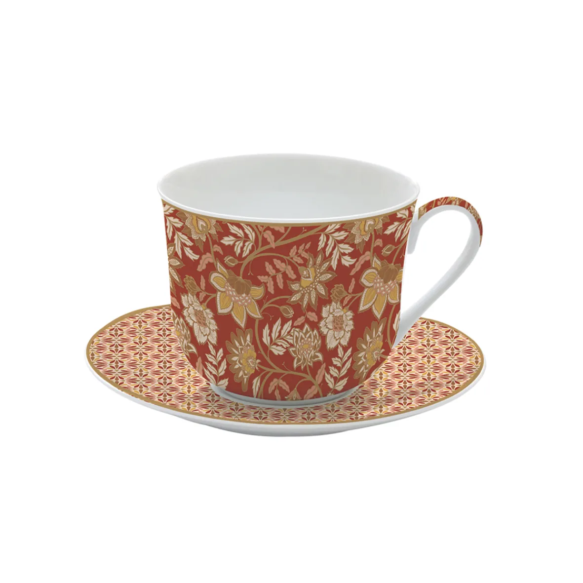 Easy Life Tasse petit-déjeuner avec assiette en porcelaine 400 ml FLEURS DES RÊVES> Coffret Cadeau